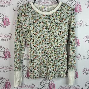 Roxy top long sleeves embroidered sleeve logo thermal style shirt Floral Top